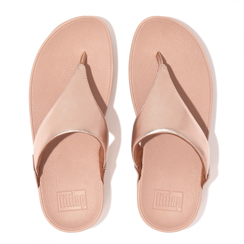 Fitflop Lulu Læder Sandaler Med Tåstolpe Dame Lyserød Guld | DK-745618-PMX