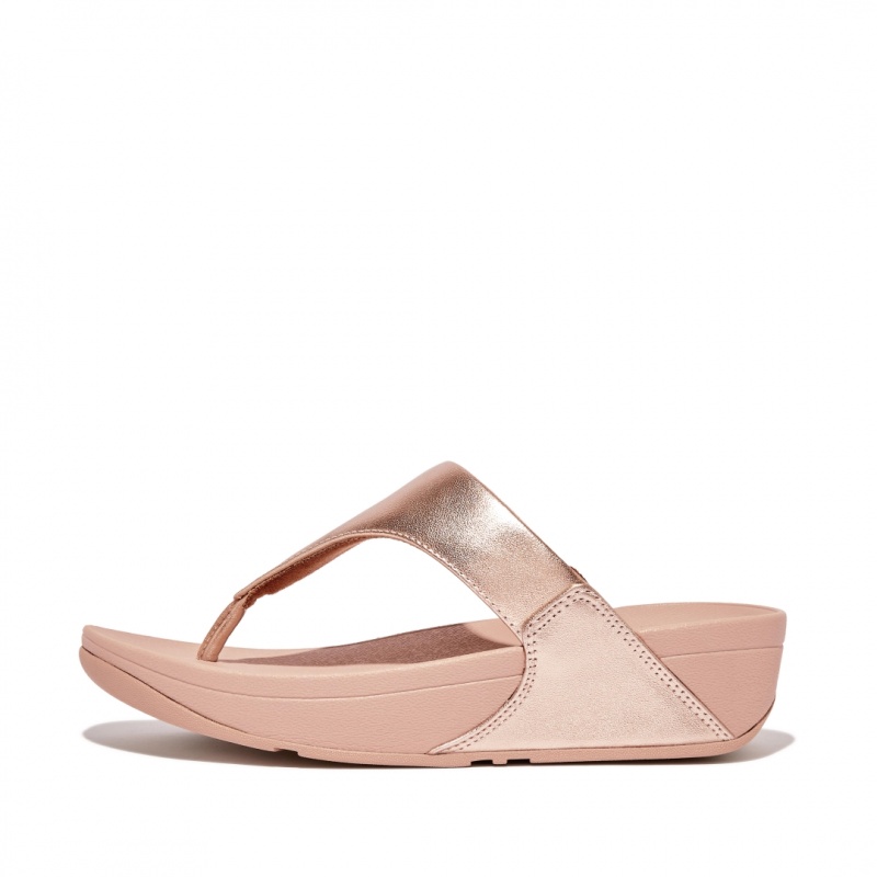 Fitflop Lulu Læder Sandaler Med Tåstolpe Dame Lyserød Guld | DK-745618-PMX