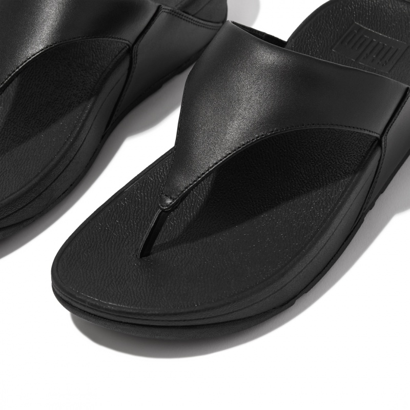 Fitflop Lulu Læder Sandaler Med Tåstolpe Dame Sort | DK-057843-JVH