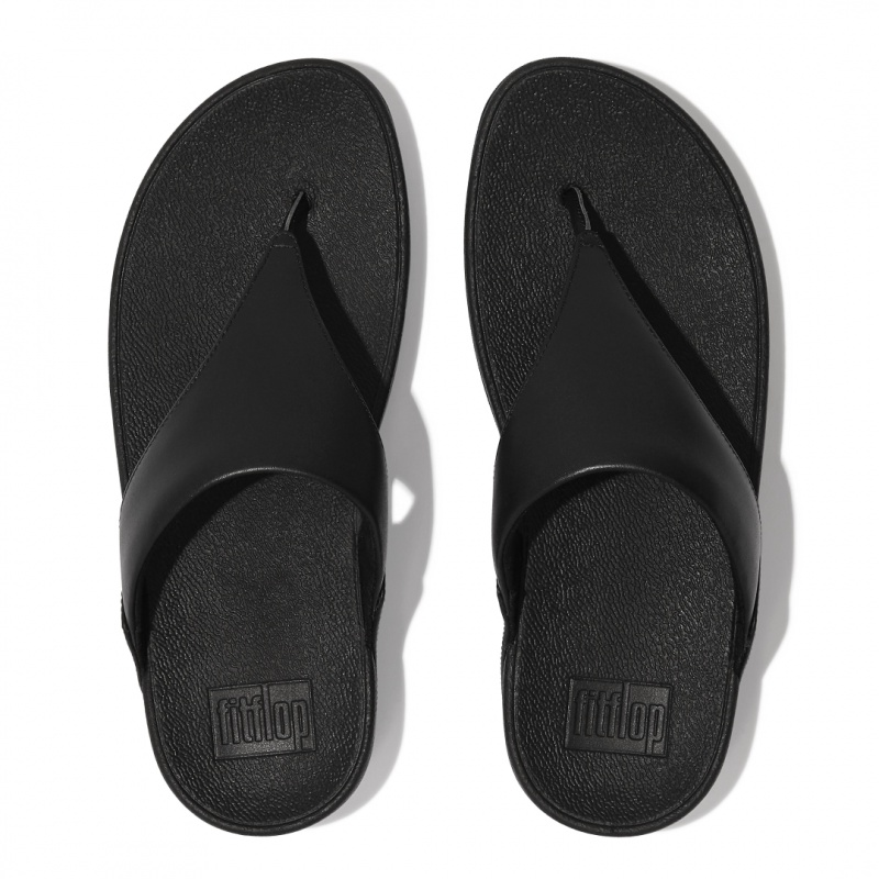 Fitflop Lulu Læder Sandaler Med Tåstolpe Dame Sort | DK-057843-JVH