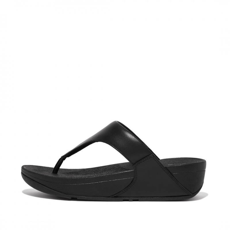 Fitflop Lulu Læder Sandaler Med Tåstolpe Dame Sort | DK-057843-JVH