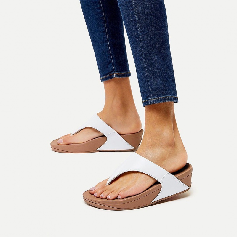 Fitflop Lulu Læder Sandaler Med Tåstolpe Dame Hvide | DK-752640-PEH