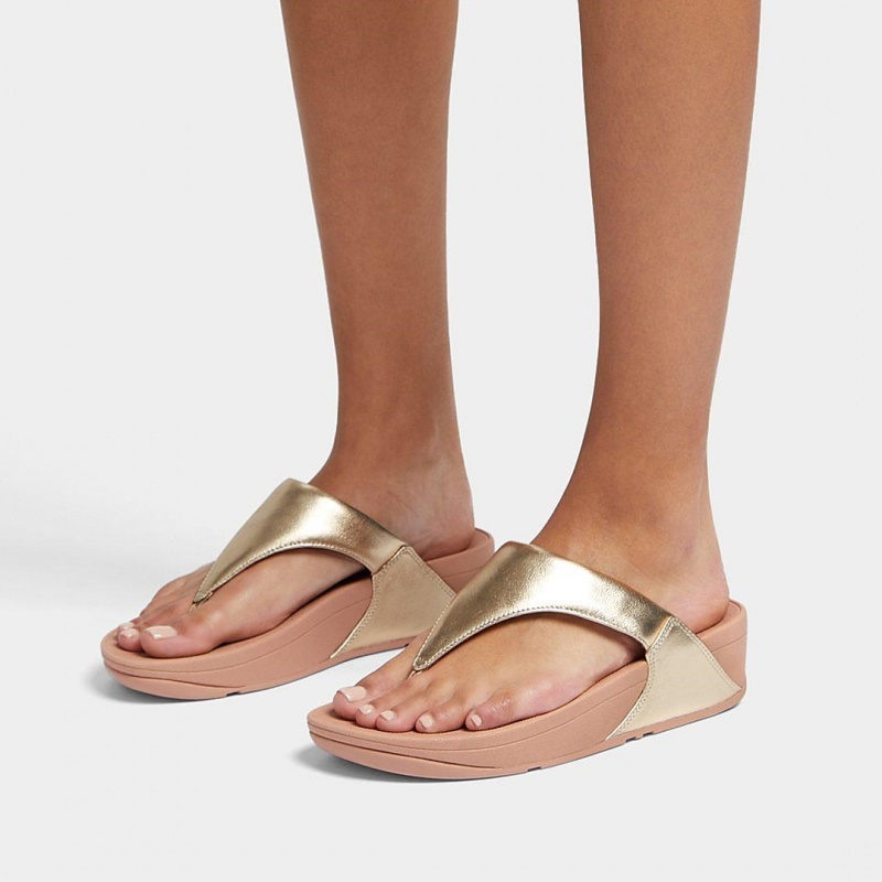 Fitflop Lulu Læder Sandaler Med Tåstolpe Dame Guld | DK-283406-BSJ