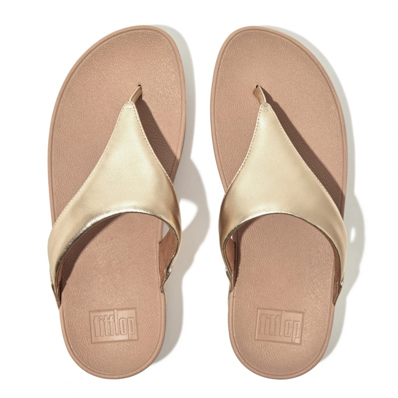 Fitflop Lulu Læder Sandaler Med Tåstolpe Dame Guld | DK-283406-BSJ