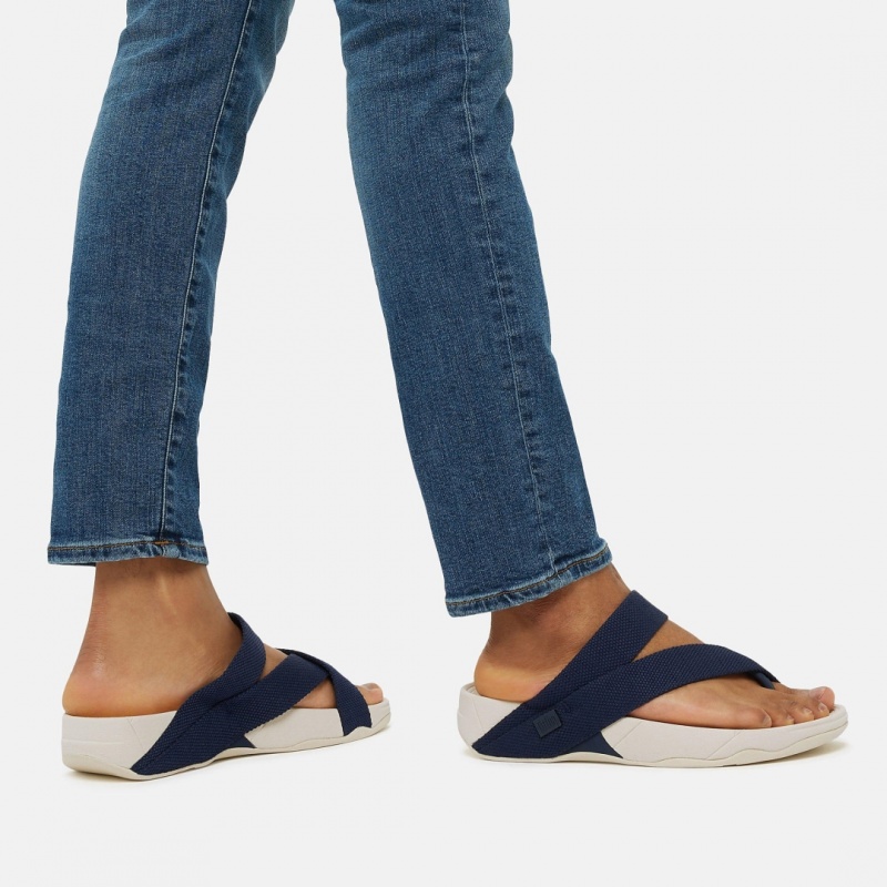 Fitflop Sling Polyester Sandaler Med Tåstolpe Herre Mørkeblå | DK-031265-ESC