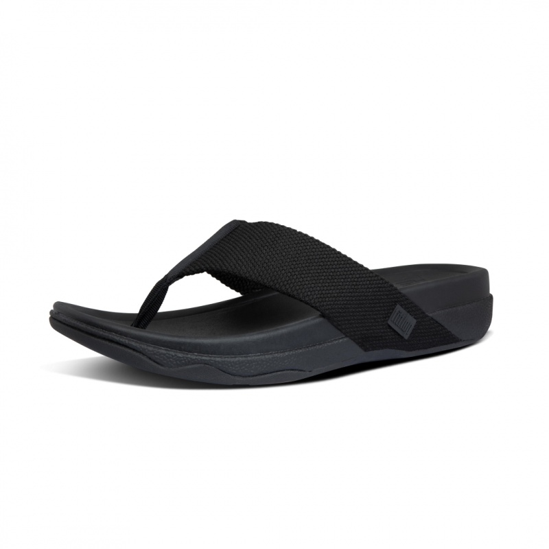 Fitflop Surfer Polyester Sandaler Med Tåstolpe Herre Sort | DK-648210-GZI