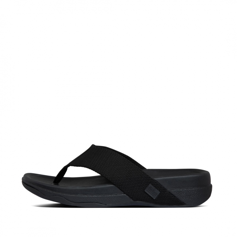 Fitflop Surfer Polyester Sandaler Med Tåstolpe Herre Sort | DK-648210-GZI